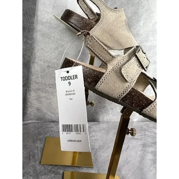 OshKosh B'Gosh Kids' 'BRUNO3' Tan Ankle Strap Open Toe Sandals Shoes Size 9 New - Picture 2 of 7